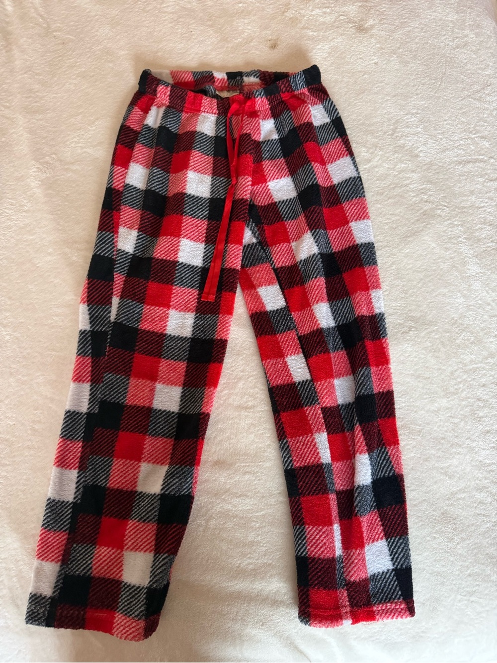 Cozy Plaid Fleece Pajama Pants - Red, Black & White